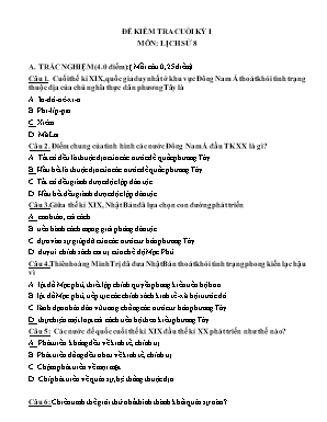 Đề kiểm tra cuối kì 1 Lịch sử Lớp 8 - Năm học 2022-2023 (Có hướng dẫn chấm)
